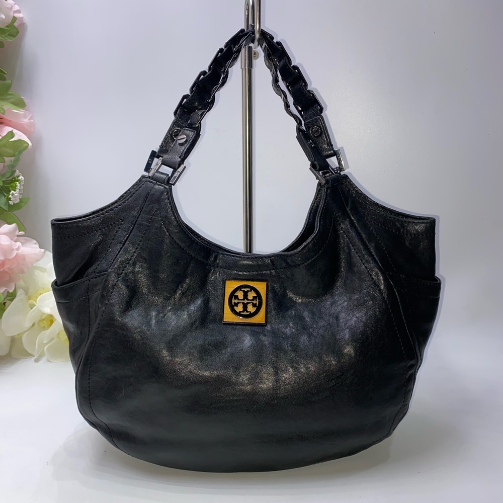 Tory Burch Black Leather Hobo Shoulder Bag